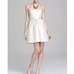 Aqua Dresses Fit and Flare Dress Sleeveless Pale Gold Metallic Strapless Sz 4